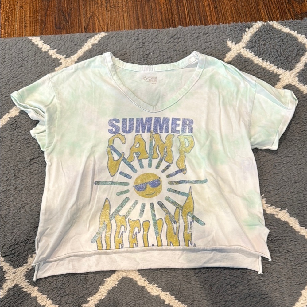 Aerie Summer Camp Tie Dye Green/White Tee